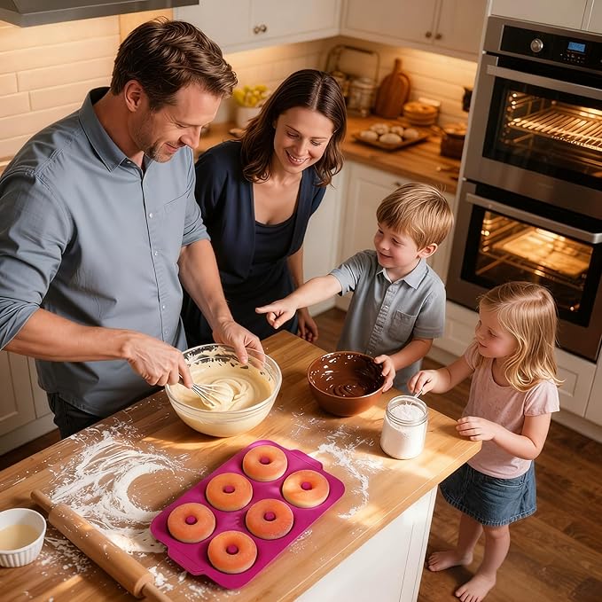 Nonstick Silicone Donut Pan: 3.5 Inch Doughnut Pans with Metal Frame - Silicone Donut Molds for Baking Gluten Free Glazed Vegan Protein Donuts Bagel - for Oven Kitchen - Home Bakers Housewife