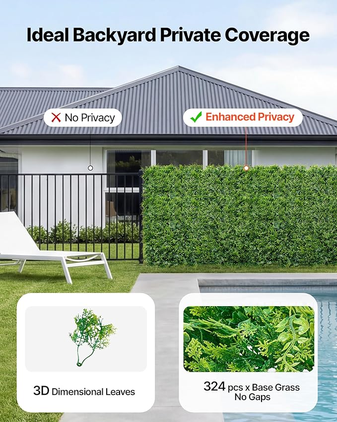 VEVOR Artificial Plant Wall, 12PCS 20 x 20 in Artificial Boxwood Panels, Sun Protection Greenery Backdrop Privacy Hedge Fence, Fake Grass Screen for Wedding, Indoor, Outdoor Garden, Backyard,Ferns