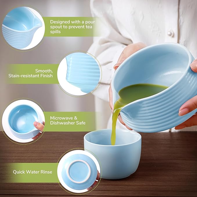 HELPLX Matcha Whisk Set 10-Piece Japanese Matcha Kit with BowlWhisk & Holder2 Tea CupsBamboo ScoopSpoonSifterScoop Rest & Tea Towel – Blue Matcha Tea Set for Ceremony or Daily Use
