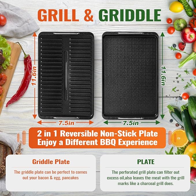 Indoor Smokeless Electric Korean BBQ Grill - 1200W With Non-stick Removable Plate & Griddle, LED Smart Display, Tempered Glass Lid, Adjustable Temperature - Black