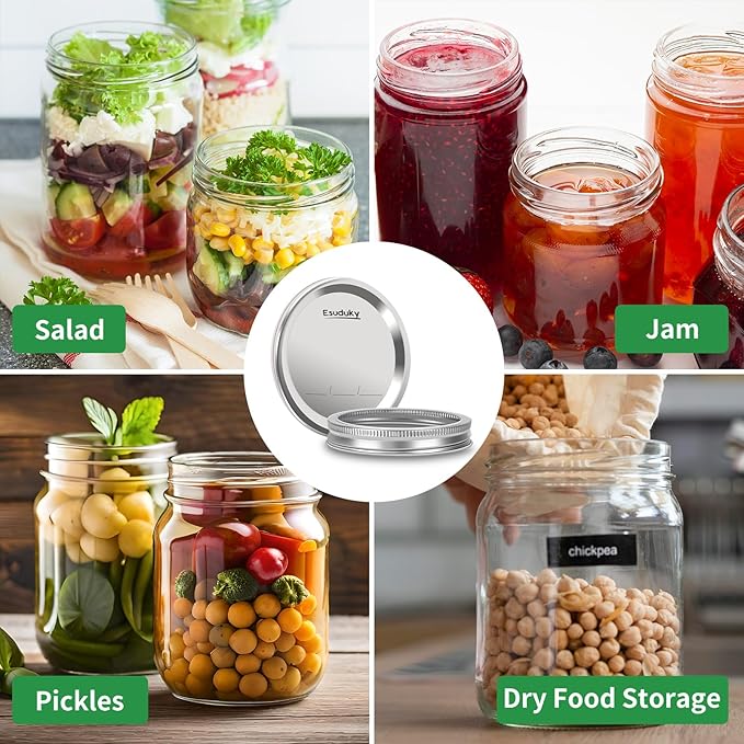36Pcs Mason Jar Lids with Rings Wide Mouth, Upgrade Canning Lids with Rings/Bands for Ball, Kerr Jars and More, Split-Type with Leak Proof & Airtight, Food Grade Material for Mason Jars