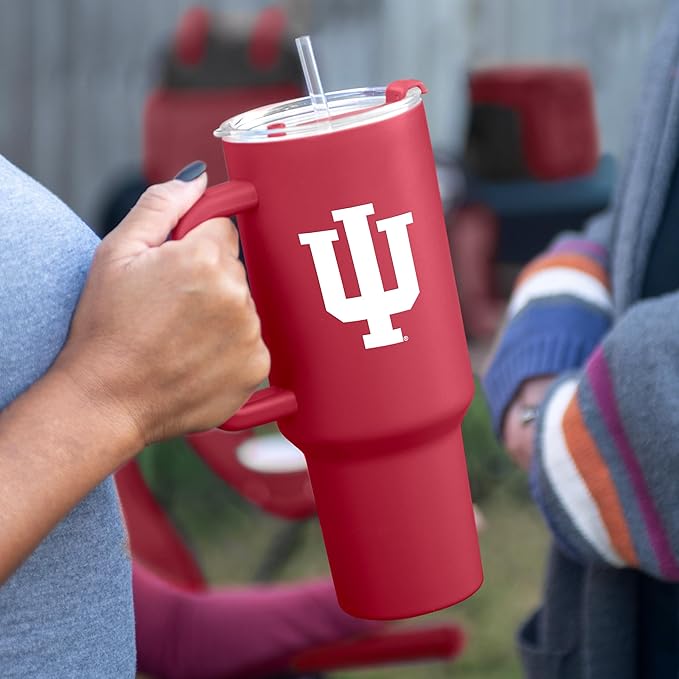 Logo Brands NCAA 40 oz Tumbler with Handle -Stainless Steel Insulated Travel Tumbler with Straw Lid – Powder Coated, Leak-Resistant, Keeps Drinks Hot/Cold – Great for Tailgating, or Everyday Use