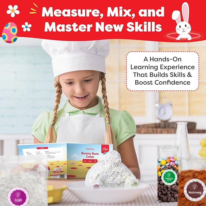 Baketivity Bunny Bum Cake - Kids Baking Kit with Premeasured Ingredients, Step-by-Step Instructions, STEM Lessons - Cake and Cupcake Decorating Kit for Kids - Cooking and Baking Kit - Best Easter Gift