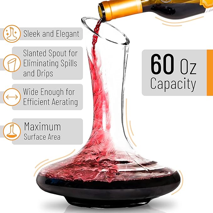 BTaT- XL Decanter with Drying Stand, Stopper, Brush and Beads, Hand Blown Crystal Glass, Wine Decanter, Wine Carafe, Wine Accessories, Red Wine Decanter