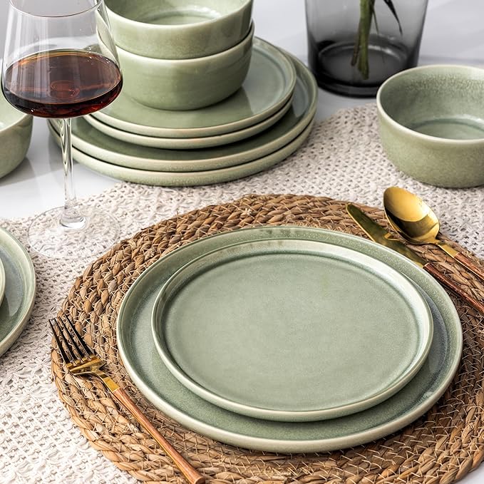 AmorArc Stoneware Dinnerware Sets for 4,Round Reactive Glaze Ceramic Plates and Bowls Set,Highly Scrath Resistant | Dishwasher & Microwave Safe Dishes Set,Service for 4 (12pc)
