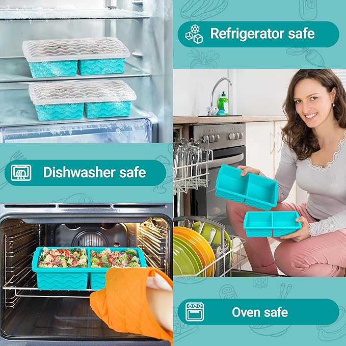 Aopigavi Silicone Freezer Tray with Lid – 2-Cup Soup Freezer Container Molds, Large Ice Cube Trays for Freezing Soup, Sauce & Broth, Meal Prep & Food Storage – Oven & Dishwasher Safe, 2-Pack