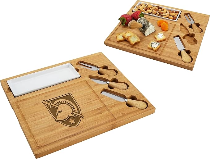 NCAA Army Black Knights Officially Licensed Bamboo Cheese/Charcuterie Board with Knife Set & Cheese Markers by Picnic at Ascot