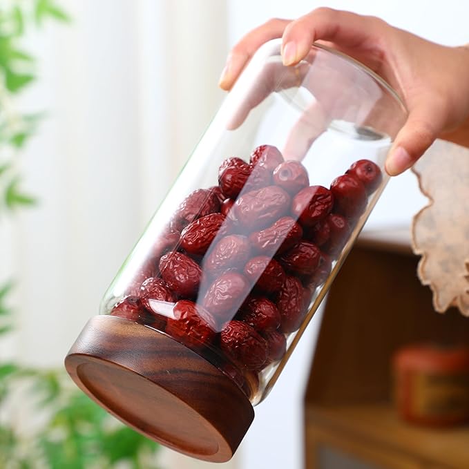 40.5 fl.oz -3 pack Glass Jars with screw Acacia Lids, Glass Food Storage Containers with Airtight Lids, Glass Container Jar Set for Coffee, Nut, Candy, Cereal, Sugar, Snacks, Blooming Tea,Spice