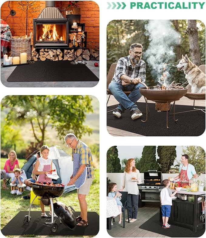 48 x 30 inches Under Grill Mats for Outdoor Grill | Double-Sided Fireproof | Waterproof | Oil-Proof | Easy to Clean | Indoor Fireplace/Fire Pit Mat | Quality BBQ Mat for Deck Patio Lawn
