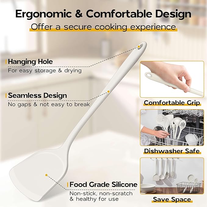 Onader Silicone Cooking Utensils Set, 6 Pieces Kitchen Utensils for Cooking, White Kitchen Utensils Gadget Set of Nonstick Cookware