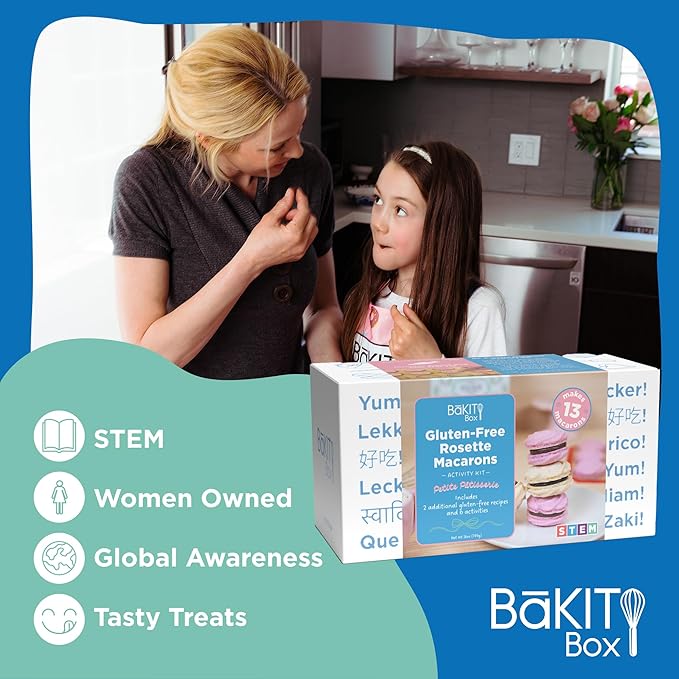 BāKIT Box Gluten-Free Macaron Baking Kit for Kids – Make Rosette French Macarons with Chocolate Buttercream – DIY Gluten-Free Dessert Kit with Pre-Measured Ingredients – STEM Activity for Girls & Boys