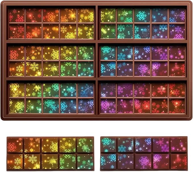 Ziliny Snowflake Holographic Chocolate Bar Mold Silicone, Rainbow Light Effect Chocolate Bar Deep Thick Molds for DIY Candy Dessert Baking, Candy, Wax Melts, Cake Decoration (Square)