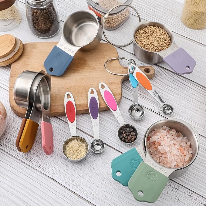 Magnetic Measuring Cups and Spoons Set, Including 7 Stainless Steel Nesting Measuring Cups and 5 Magnetic Measuring Spoons for Cooking & Baking (Colorful)