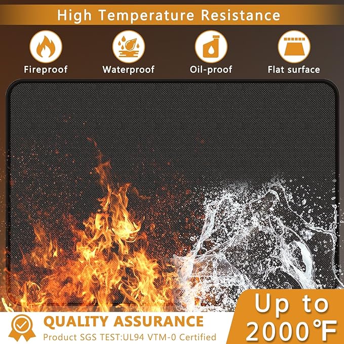 Anze Under Grill Mat for Outdoor Grill, 48 x 90 Inch Anti-Slip BBQ Floor Mats, Easy to Clean Reusable Fireproof Grill Pad, Oil-Proof Waterproof Protector for Indoor Fireplace Pit Mat