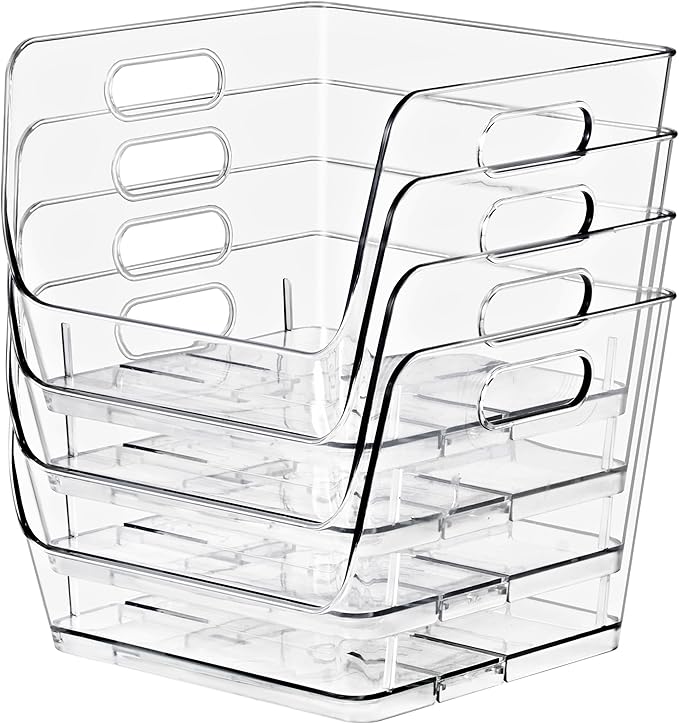 Sorbus Stackable Storage Bins Open Front, Clear Stackable Storage Bins, Pantry Bins for Storage and Organization, Acrylic Stackable Bins for Kitchen, Clear Pantry Organizer Bins (Medium Square 2 Pack)