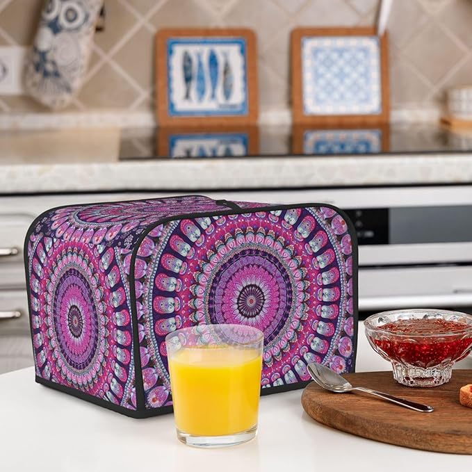 Bohemian Mandala Floral Covers for Toasters 4 Slice,Cute Funny Bread Machine Cover with Handle,Washable Stain Resistant Kitchen Small Appliance Cover Dining Decor