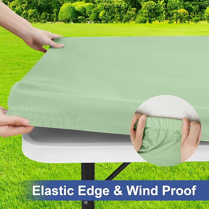 homing Rectangle Table Cloth Cover, Waterproof Polyester Elastic Fitted Tablecloth, Fits for 8 Foot Folding Tables, Washable Table Protector for Picnic, Camping, Outdoor (Green, 30" x 96")