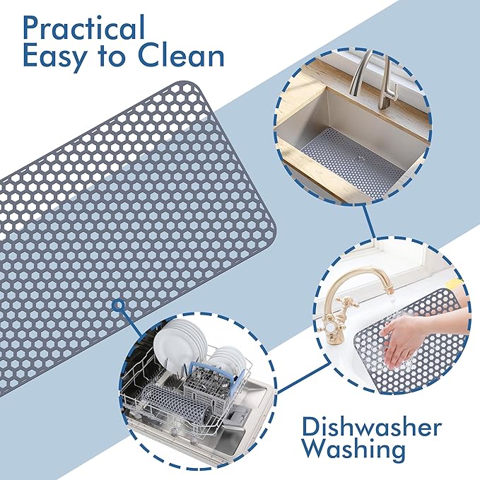 Bestjing Silicone Sink Protectors for Kitchen Sink - 28.3"x 15.7" Kitchen Protector Accessory, Non-Slip Heat Resistant Mat for Bottom of Farmhouse Stainless Steel Porcelain (Gray)