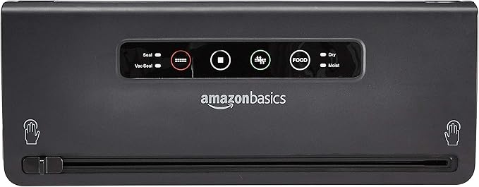 Amazon Basics Vacuum Sealer Machine for Food Preservation with Dry/Moist Mode, Built-in Cutter and Air Suction Hose, Black