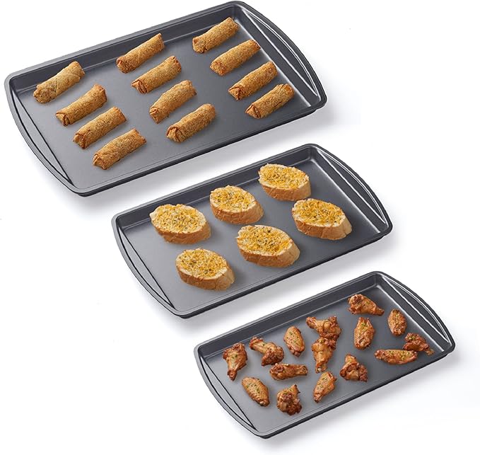 Nifty Cookie & Baking Sheets (Set of 3) – Non-Stick Coated Steel, Dishwasher Safe, Oven Safe up to 450 Degrees, includes Large/Med/Small Pans