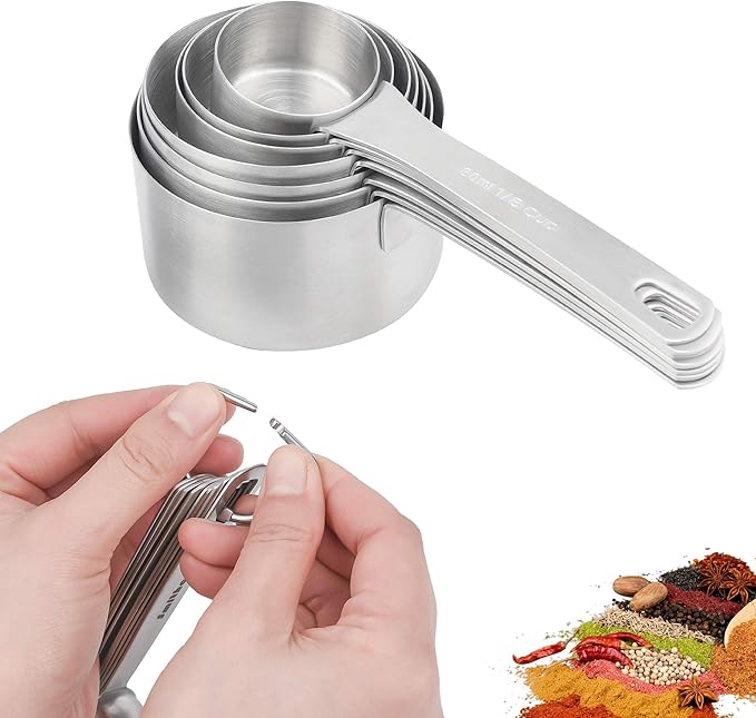 Smithcraft Measuring Cups Set, 18/8 Stainless Steel Measuring Cups Set with Magnetic Conversion Chart, Dry&Liquid Metal Measuring Cups for Baking&Kitchen, Metric&US 8 Measuring Cups with 2/3cup&3/4cup