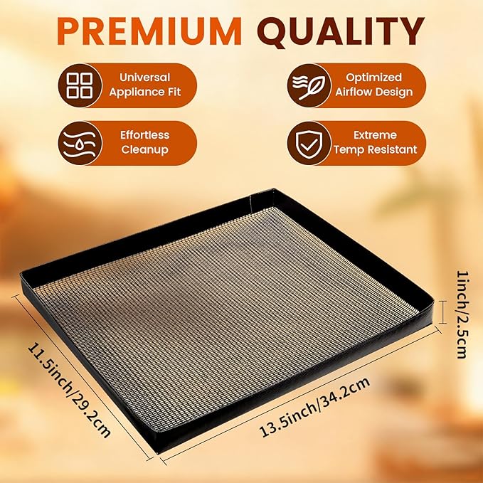 Professional-Grade 2-Pack PTFE Mesh Oven Baskets, 11.5x13.5x1 Inch Non-Stick Solid Oven Trays for Commercial Kitchens & High-Volume Cooking