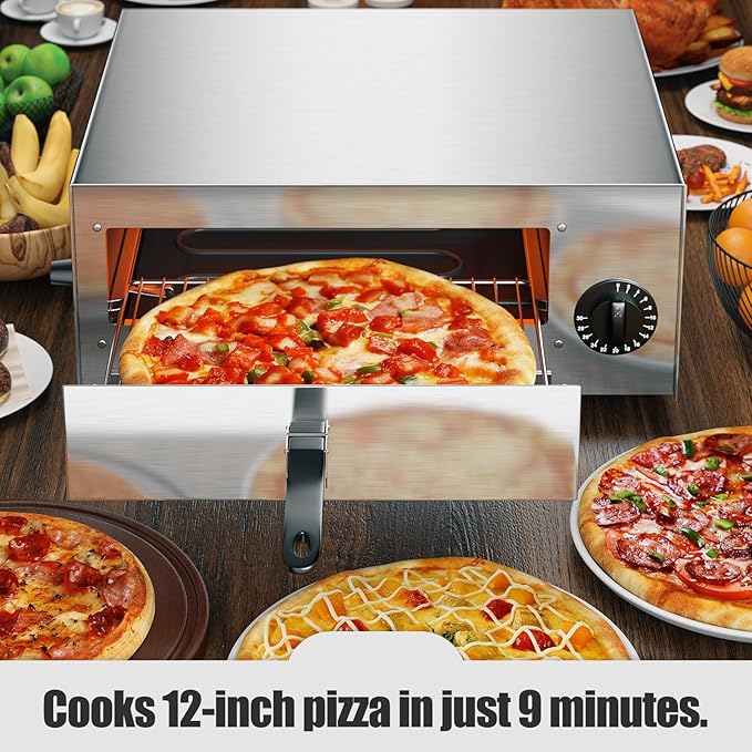 SIMOE Electric Pizza Oven,Indoor Pizza Oven with Handle & Removable Tray and 30mins Timer, Multifunctional Countertop Maker up to 12" for Kitchen, Camping,Party