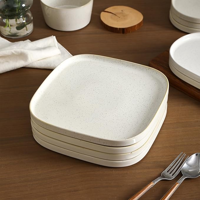 Stone Lain Cairo 12-Piece Dinnerware Set Stoneware, Plates and Bowls Set, Microwave and Dishwasher Safe, Includes Dinner and Salad Plates, Cereal Bowls, Dish for 4, White Speckled