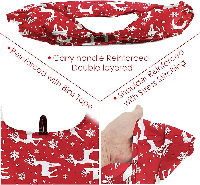 BeeGreen Christmas Reusable Grocery Bags 10 Pack Reusable Shopping Bags Bulk Christmas Gifts Tote Bags with Zipper Storage Pouch Elastic Band Foldable-Machine Washable