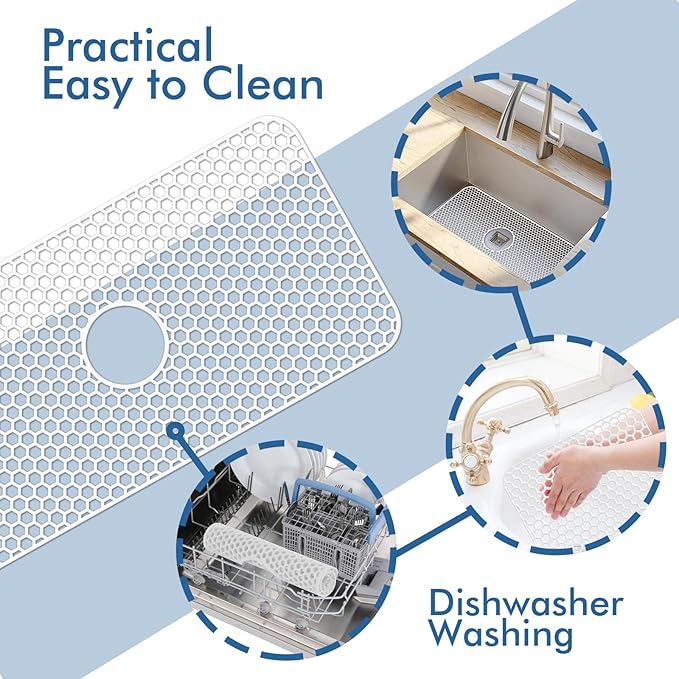 Bestjing Silicone Sink Protectors for Kitchen Sink with Center Drain - 29.7"x 15.5" Kitchen Protector Accessory, Non-Slip Heat Resistan Mat for Bottom of Farmhouse Stainless Steel Porcelain (White)