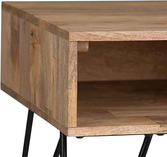 SIMPLIHOME Hunter End Table - 22 inch Wide Solid Mango Wood and Metal Square Accent Table with Open Storage Compartment and Hairpin Legs in Natural, Industrial Nightstand for Living Room or Bedroom
