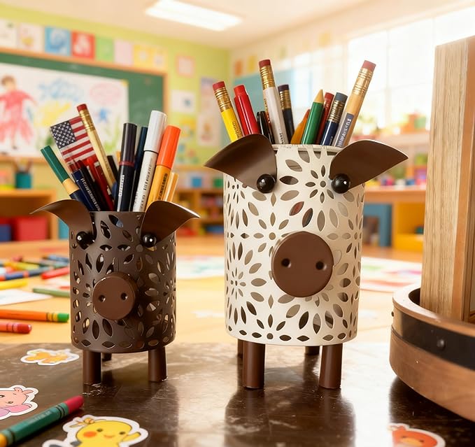 Farmhouse Metal Small Storage Basket Set For Kitchen or Bathroom Pig Decor, 2 Count Stackable Small Basket with Handle