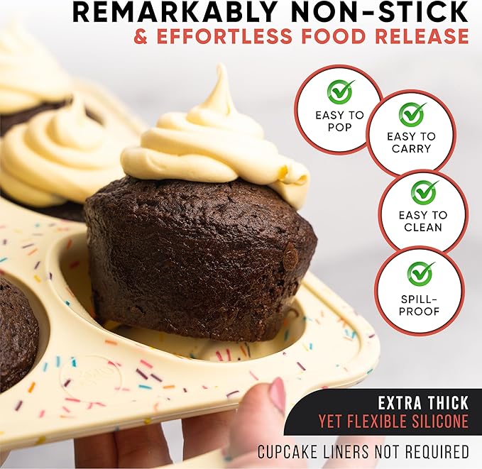 BAKE BOSS Confetti Silicone Jumbo Muffin Pan 6 Cup–Non-Stick Cupcake Pans for Baking, Heavy-Duty Large Silicone Muffin Pans for Baking, BPA-Free, Easy-Release, Oven & Dishwasher Safe
