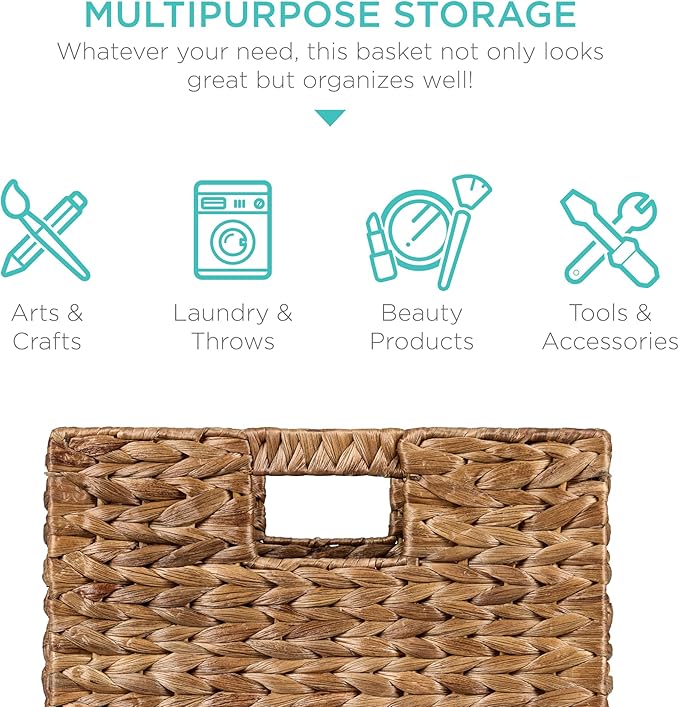 Best Choice Products 10.5x10.5in Pack of 5 Cube Storage Baskets, Water Hyacinth Multipurpose Collapsible Organizers, Handwoven Laundry Totes for Laundry, Living Room, Kids Room & Nursery - Chestnut