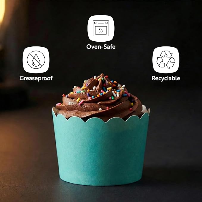 Restaurantware Baking Cups 200 Pack of 10 oz Paper Cupcake Liners Greaseproof Scalloped Oven-Safe Elegant Dessert Muffin Cups Disposable for Parties