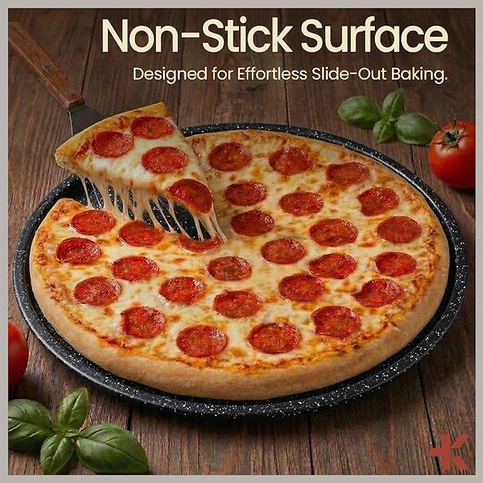 Gray Marble Non Stick Pizza Pans Set of 3 – Carbon Steel Pizza Baking Trays (9.45", 11.02", 12.99") for Oven Use, Durable, PFOA, PFOS, PTFE Free, Dishwasher Safe, Stain-resistant, Easy Cleanup