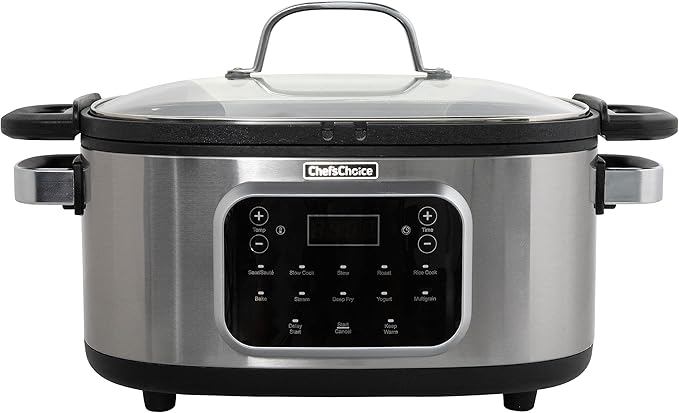 Chef'sChoice Multicooker, Large 6-Quart Capacity Multipurpose Non-Stick Vessel and Variable Temperature Control with Keep Warm and 12 Cooking Presets, 1300-Watts, Stainless Steel