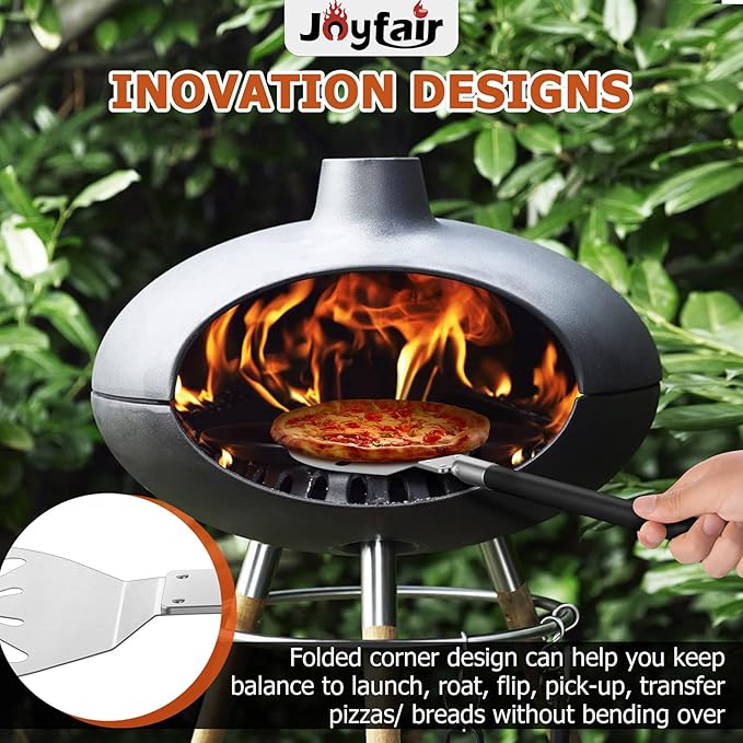 8 Inch Pizza Peel Turning, Joyfair Perforated Pizza Turner with Long Detachable Handle, Stainless Steel Spatula Paddle for Rotating Sliding, Metal Tools Oven Accessories, Easy Cleanup (Painted Handle)