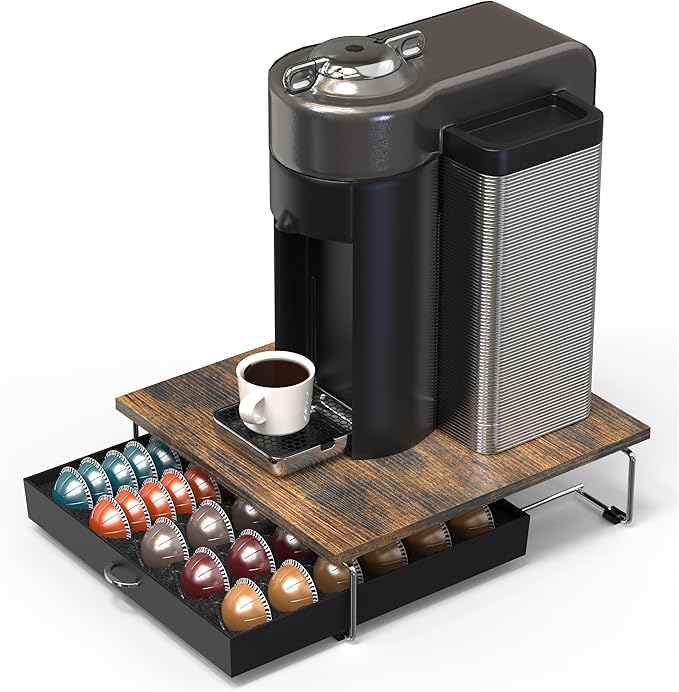 DecoBrothers Supreme Vertuoline Drawer, Holds with 30 Big or 60 Small Vertuoline Pods, Rustic Brown