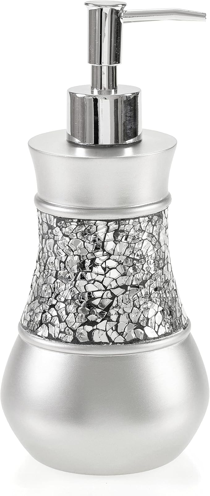 Creative Scents Crackled Glass Silver Hand Soap Dispenser for Bathroom, Decorative Countertop Lotion Dispenser, Elegant Liquid Soap Dispenser with Sturdy Pump for Classic Bathroom Décor