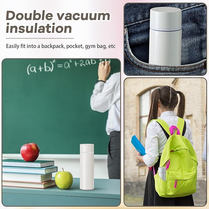 Irenare 5oz Mini Water Bottle Mini Insulated Stainless Steel Bottle Purse Water Bottle Cute Leak Proof Flask Keeps Drink Cold and Hot for Purse Women(Angel White,1 Piece)