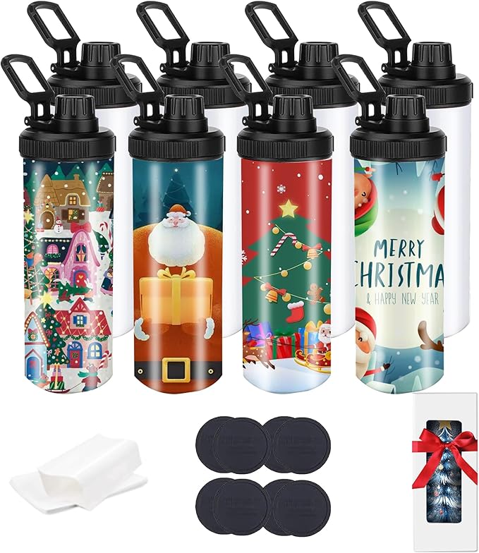 8 Pack 20oz Sublimation Tumblers Bulk, Flat Edge Sublimation Tumbler Blank, Skinny Straight Stainless Steel Blanks Cups with Individual Box(8, HANDLE LID B)