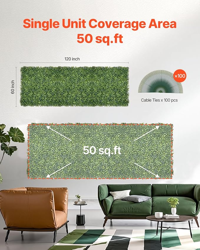 VEVOR Artificial Grass Wall Panels, 60 x 120 inch, Milan Grass Greenery Boxwood Panel for Indoor Outdoor Green Decor & Ivy Fence Covering, Privacy Backdrop Wall Hedge Screen for Garden