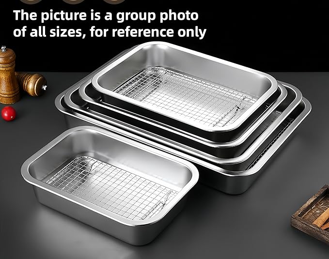 Stainless Steel Sturdy Roasting Pan with Cooling Rack – Oven, Toaster & Grill Safe, Deep Edge, Smooth Finish, Dishwasher Safe – Perfect for Turkey, Chicken, BBQ (19.5x13.6x2.8in)