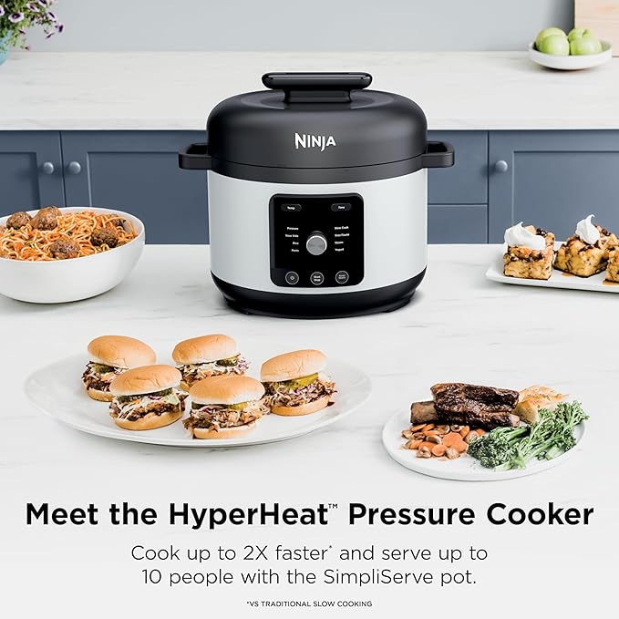 Ninja HyperHeat 9-in-1 6.5-qt Pressure Cooker | Steams, Slow Cooks, Sears, Sautés, Sous Vide, Yogurt & More | With SimpliServe Pot | Powerful 1200-Watt | White | PC201WH