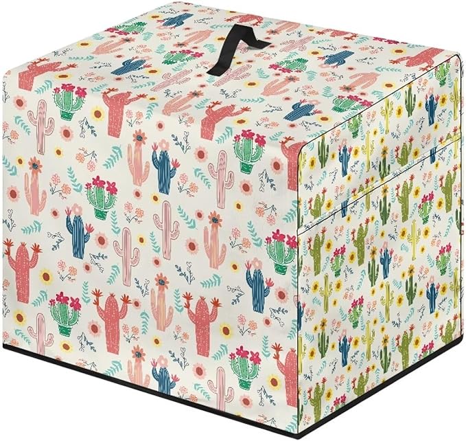 Colorful Cactus Flower Print Meat Slicer Cover for Kitchen 16 x 13 x 13 Inch Dust-proof Appliance Covers for Home Decor Bread Slicer Covers with Organizer Bag Easy to Clean Accessories