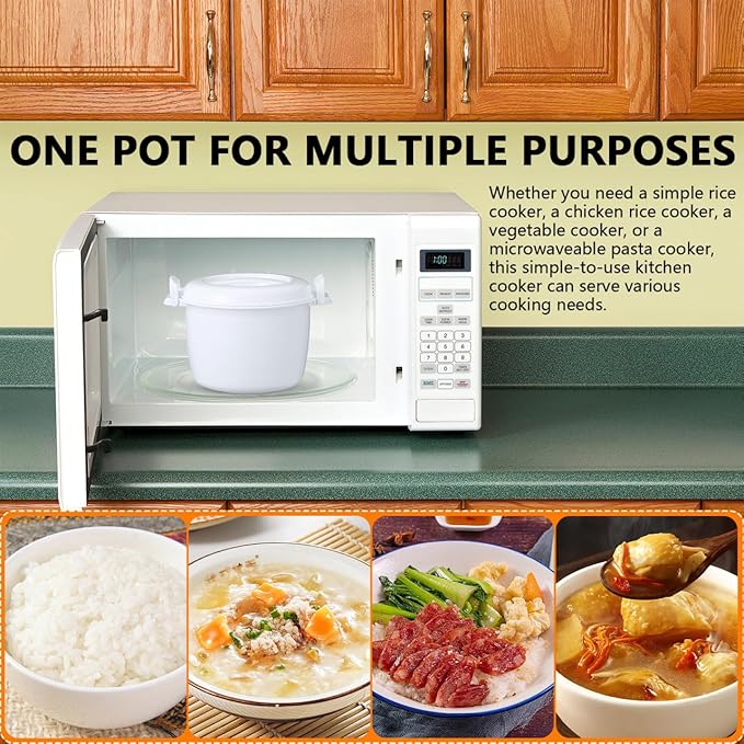 Microwave Rice Cooker, Microwave Pasta Cooker, 1.9 QT Micr Rice Steamer with Locking Lid, Portable Micr Chicken Cookers for Soup, Vegetable, Mashed Potatoes, Fish, Quick Healthy Meals 8.3 x 6.9 x 5.5 inch