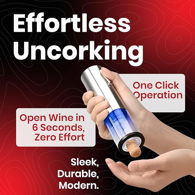 4-in-1 Rechargeable Electric Wine Opener Set with Aerator, Vacuum Stopper & Foil Cutter – Stainless Steel Portable Wine Bottle Opener Kit for Home Bar & Gifting