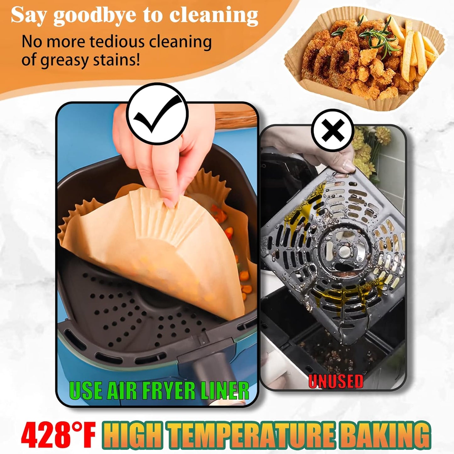 Air Fryer Disposable Paper Liners, 125 Pcs Parchment Cooking Non-Stick Liner for Airfryer, Microwave Oven, Frying Pan, 9 Inch Oil-proof Air Fryers Filters Sheets for 9 10 11 12 Qt Baking Basket