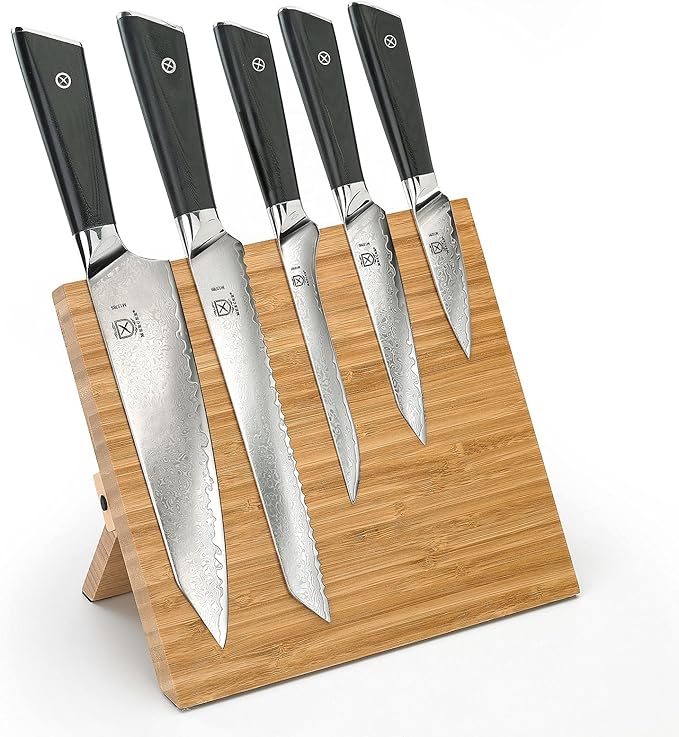 Mercer Culinary Premium Grade Super Steel 6-Piece Knife Set with Magnetic Bamboo Stand, G10 Handles